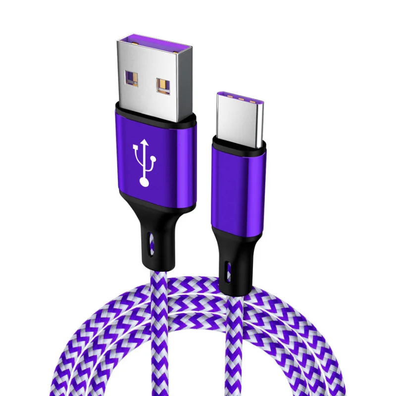 Чери 1 м Тип usb C кабель для Xiaomi A2 Redmi note 7 кабель с разъемом usb-c для 5A быстрой зарядки для samsung S9 USB кабель для передачи данных типа C кабели для передачи данных - Цвет: Фиолетовый
