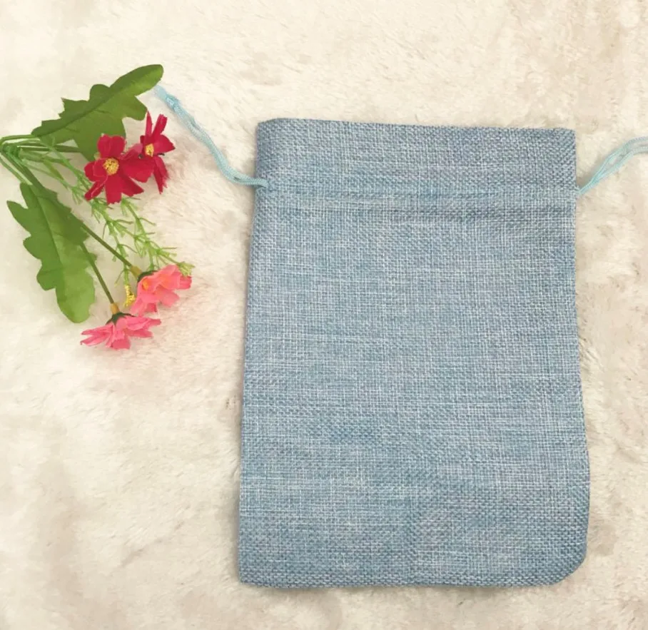 light blue 50 шт./упак. фестиваль для рождественской вечеринки Свадебные сувениры гессенской мешковины джут подарочные пакеты 5 размеров красочные шнурок сумка домашний декор - Цвет: light blue