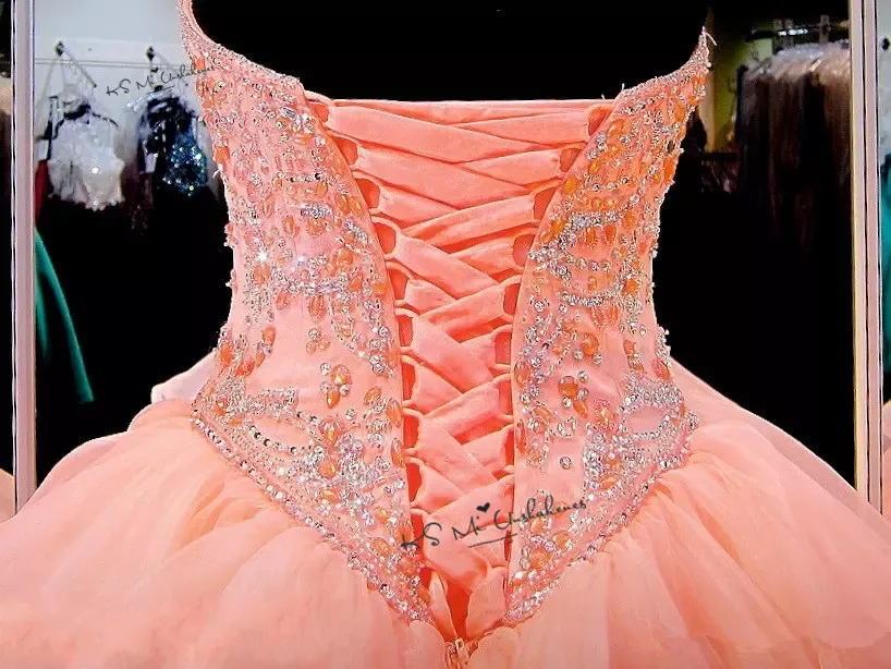 Vestidos de 15 Anos бальное платье из пышной органзы Бальные платья кристаллы дебютантное платье Коралловое Дешевое бальное платье