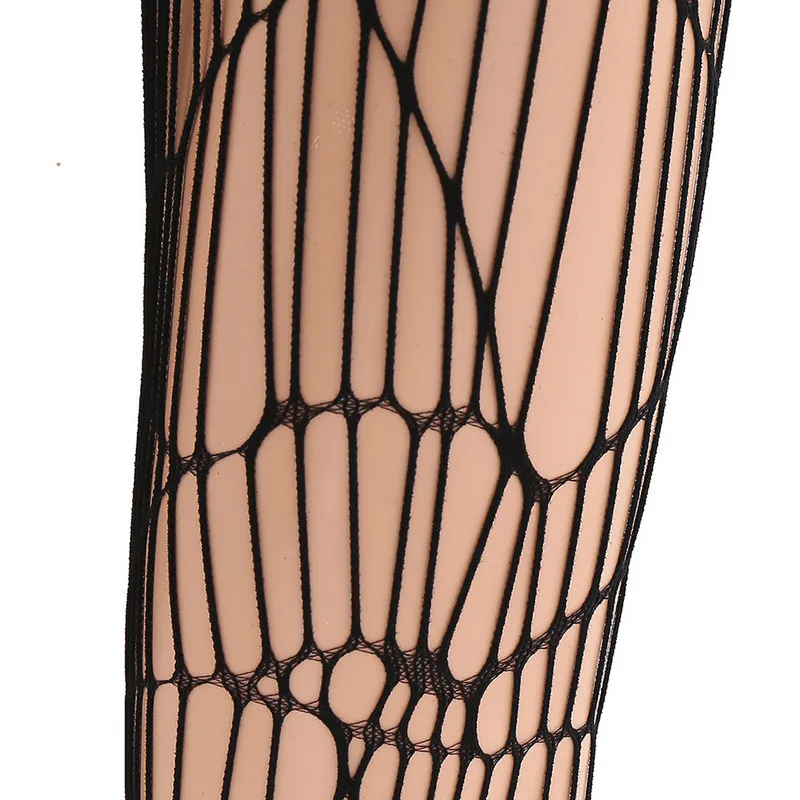 

Halloween Female Spider web Hollow Pantyhose Solid Color High Waist Pants Silk Stockings Leggings for Women Black