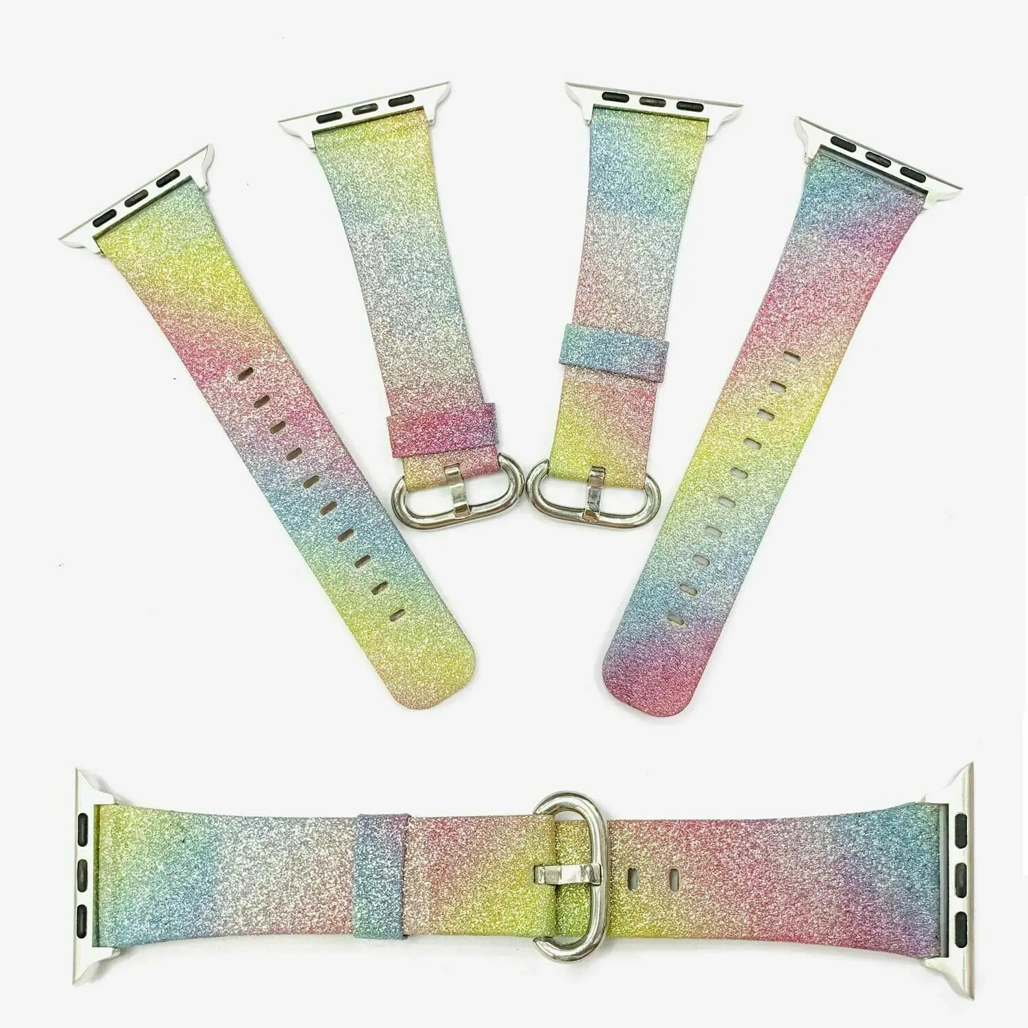 

Glitter Rainbow Leather Strap for Apple Watch Band iWatch Series 5 4 3 2 1 Bling Replace Watchband 42/44mm 38/40mm Bracelet