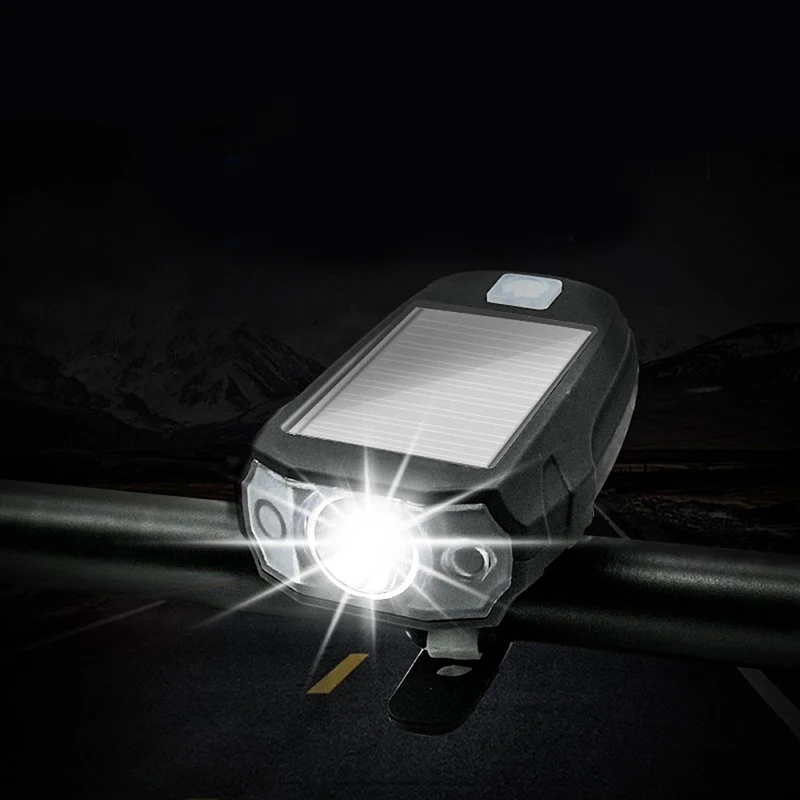 

Solar Charging Bicycle Light 3 Modes LED Road Mountain Bike Front Light Waterproof Bicycle Bell Light USB Rechargeable Headlight