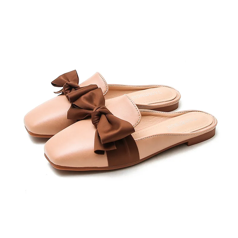 

33-43 Half Slippers Female Summer Flat Sandals Women 2020 New Style Lazy Muller Shoes No Back Lady Sandals Bowknot Butterfly