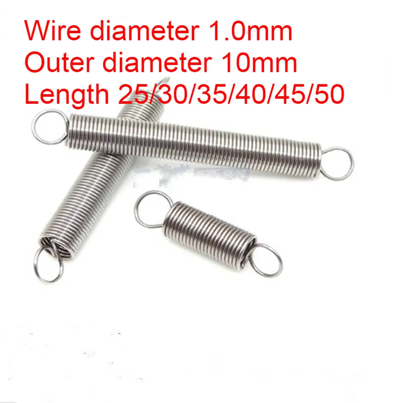

5pcs 304 Stainless Steel Small Tension Spring Extension Dual Hook Wire Dia 1.0mm OD 10mm Length 25-50mm Hardware Accessories