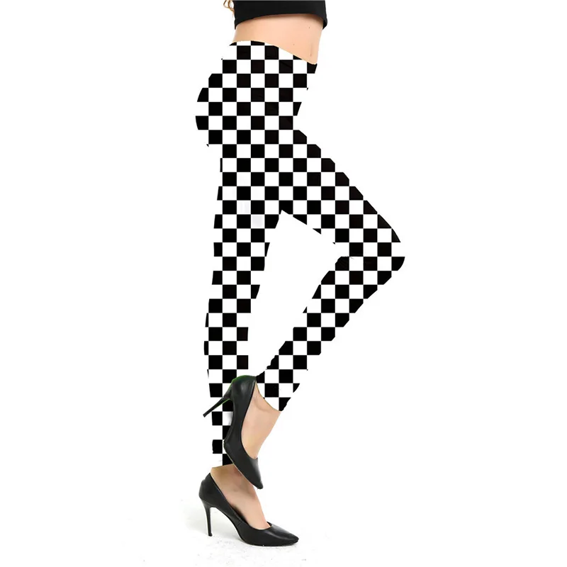 

Female Sexy Trousers Women Grid Print Leggings Plaid Exercise Fitness Leggins Elasticity Black White Push Up Pencil Pants