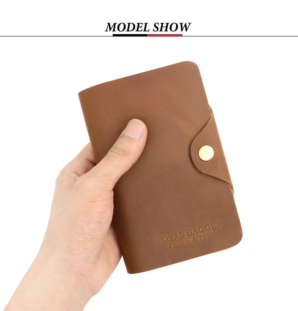 

Royal Bagger Wallet Men Crazy Horse Leather Passport Cover Purse Retro Fashion Genuine Cowhide Wallets Man Card Holder Purses