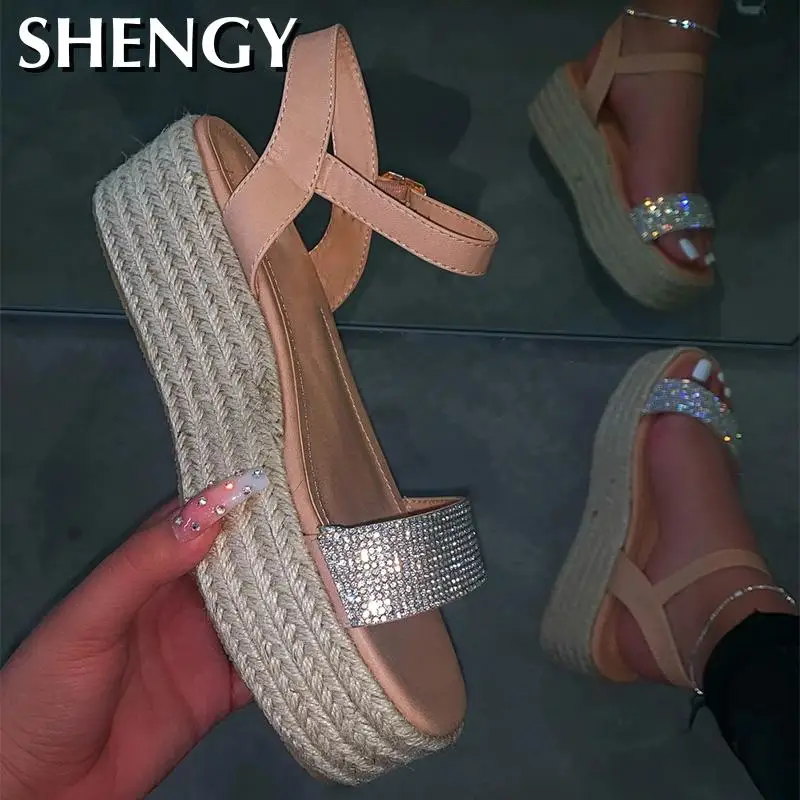 Женские пляжные сандалии SHY 2020 прошитая обувь на пеньковой платформе женские
