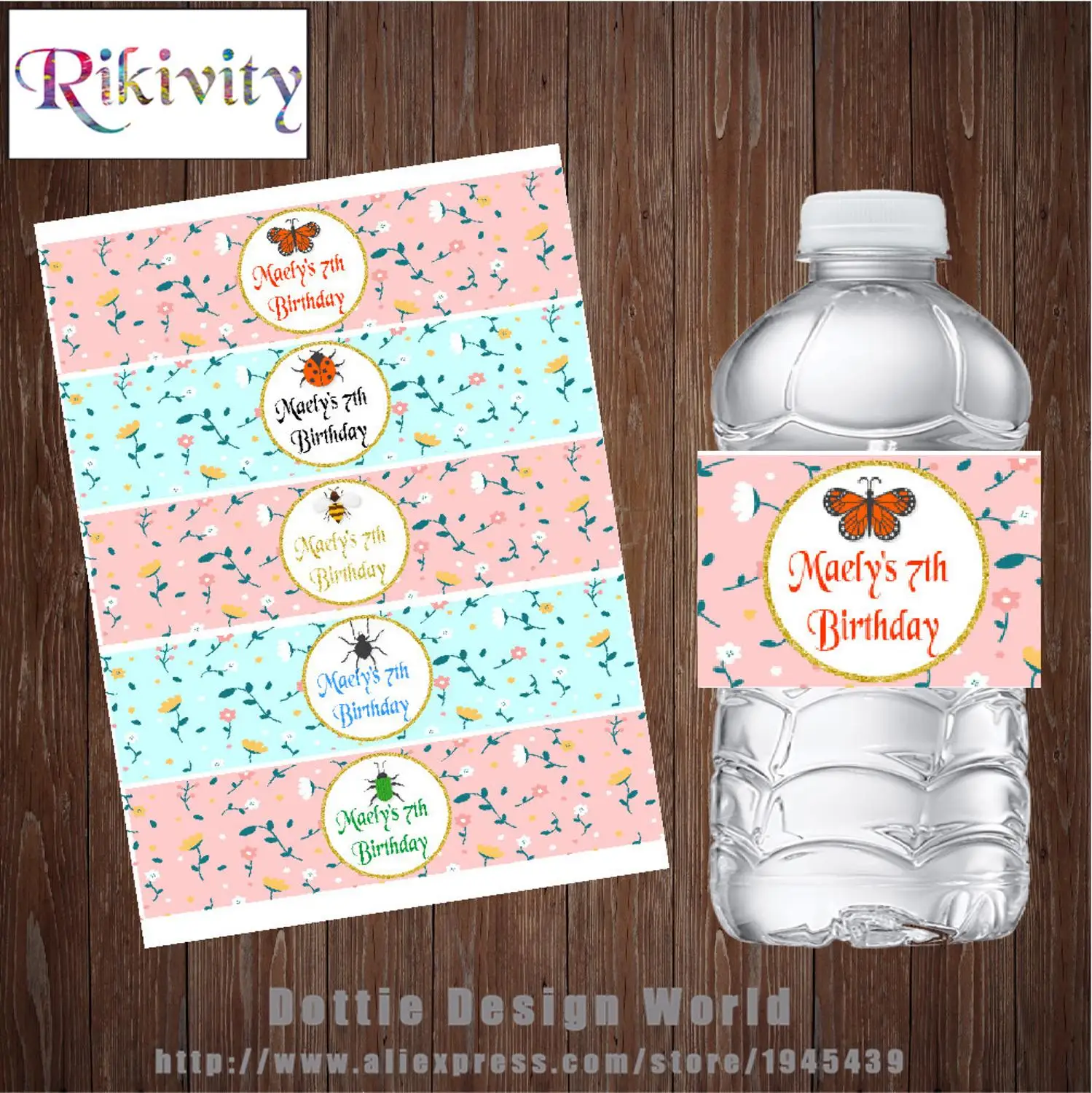 20 штук Пользовательские Baby Shower бабочка ярлыки бутылки с водой моноблок обертка