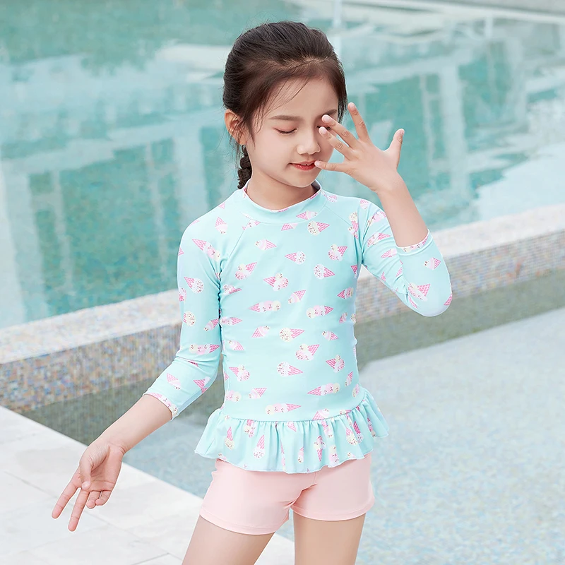 Костюм для плавания из двух предметов девочек новая летняя пляжная одежда детей