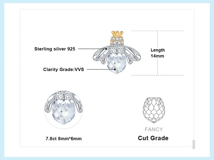 JewelryPalace 8ct кубического циркония корона крыло Мёд пчела серьги 925 пробы серебро ювелирных украшений Мода серьги для Для женщин
