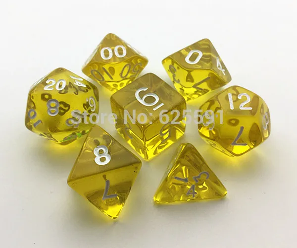 T & G кости 7 шт./лот Высокое качество желтые прозрачные D4 d6 d8 d10 % d12 d20 набор игра rpg