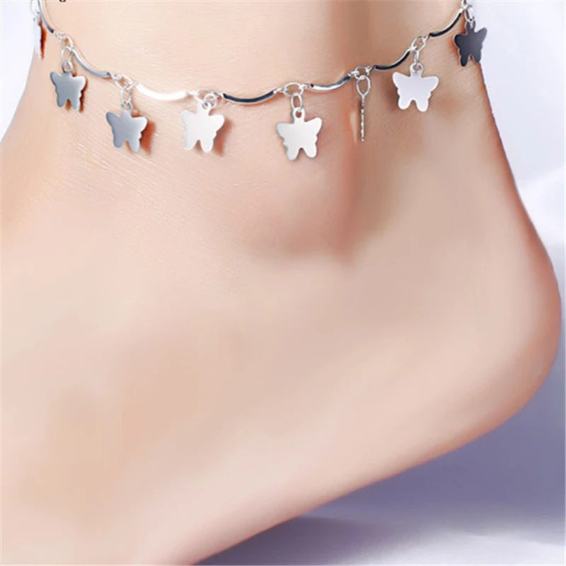 

Fashion 925 Sterling Silver Prevent allergy Butterfly Charm Anklet Bracelet For Women Summer Jewelry Link Chain Beach