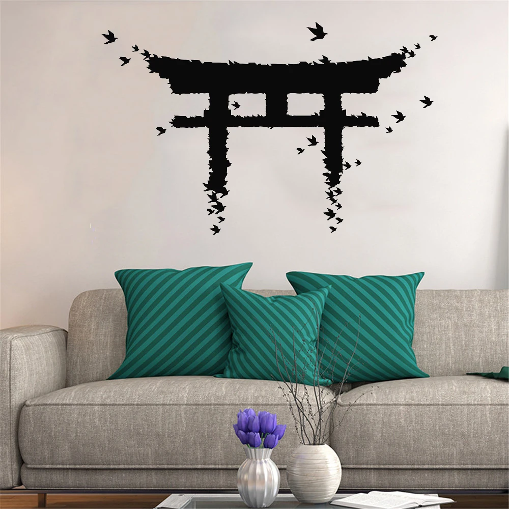 Уникальный дизайн японские ворота птицы японское искусство азиатские наклейки