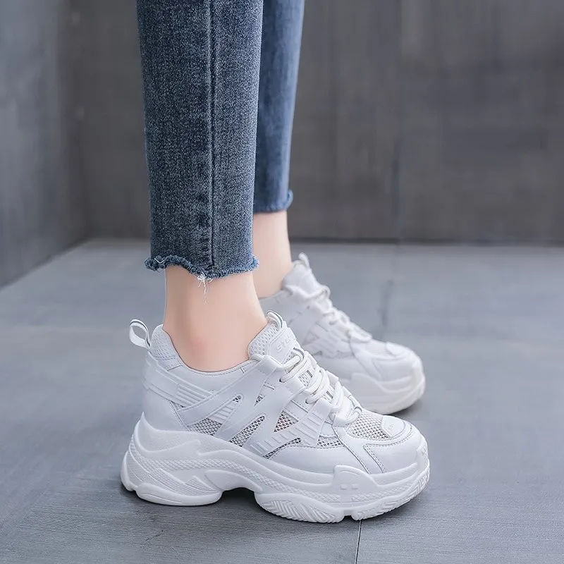 TGHDOF 2022  Women Chunky Sneakers Running Shoes Fashion New Female Black White Platform Thick Sole Casual Woman Vulcanize Shoes