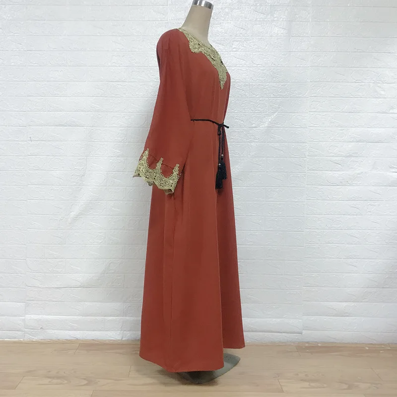

Kalenmos Muslim Abaya Dress Eid Moroccan Kaftan Ramadan Islamic Lace-up Hijab Dresses Women Dubai Prayer Caftan Long Robe Arab