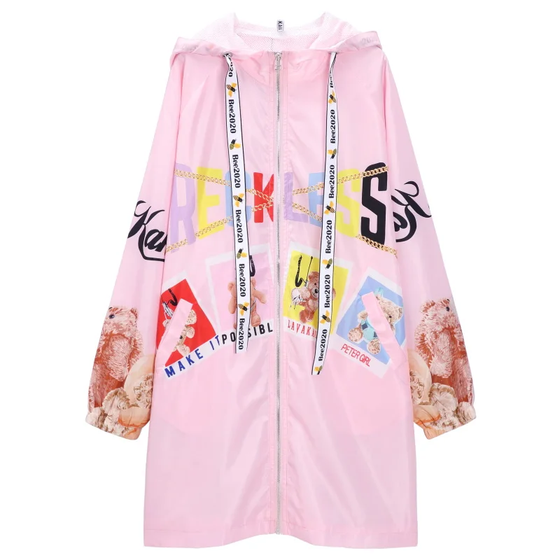 Модные женские длинные пальто с капюшоном принтом из мультфильма на осень 2020|Женские плащи и тренчи| |