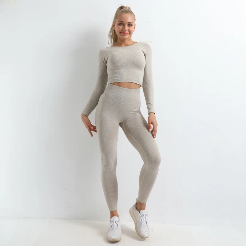 

new yoga set seamless gym suit sports wear workout clothes fitness buttock for long sleeve women knitting
