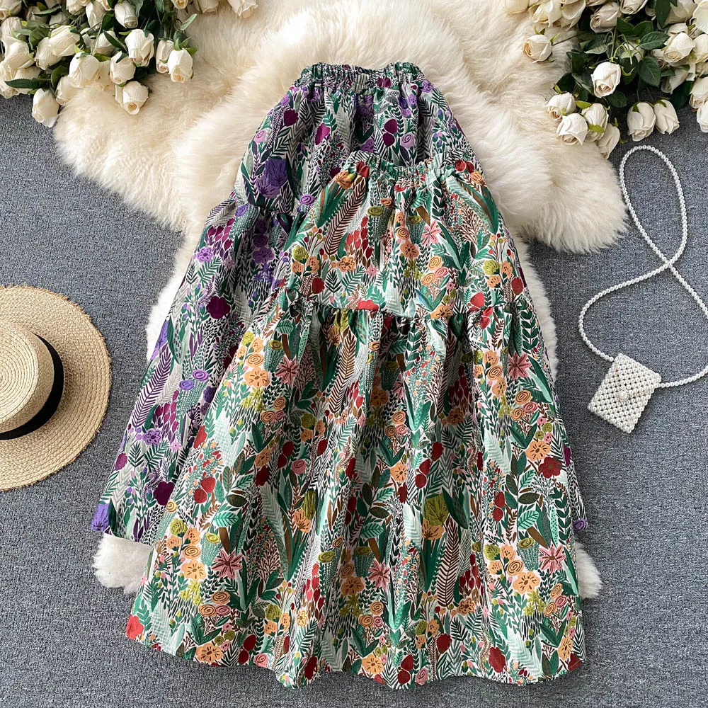 

2021 autumn and winter new palace retro ladies temperament carved half-length skirt high-waisted big fluffy midi skirt