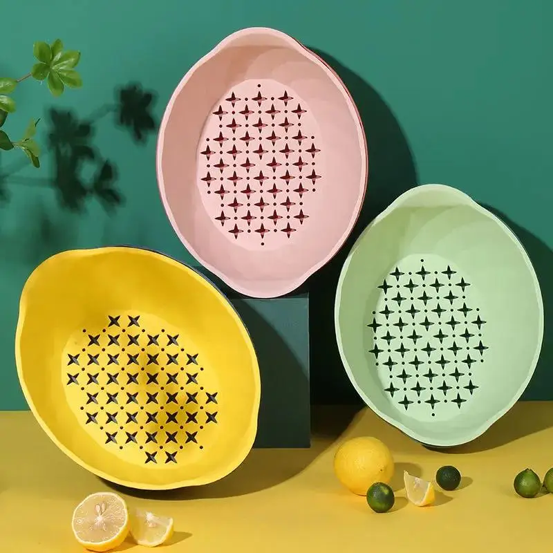 Дренажная корзина пластиковый поднос для фруктов двухслойная овощей в гостиную