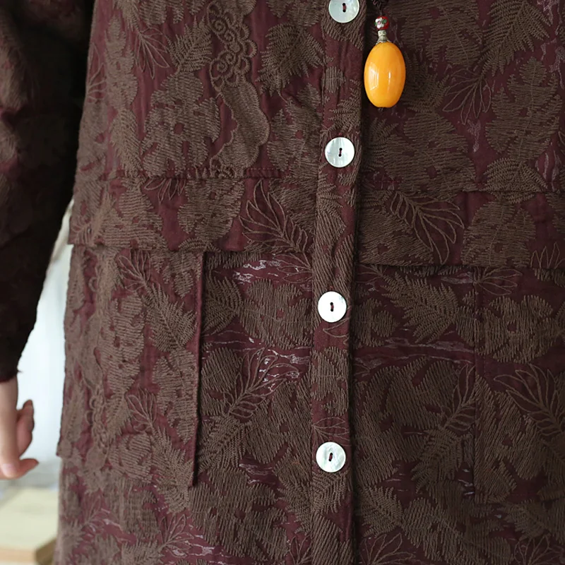 Женский Тренч с вышивкой ВИНТАЖНЫЕ пальто зима 2019 новинка круглый вырез длинный