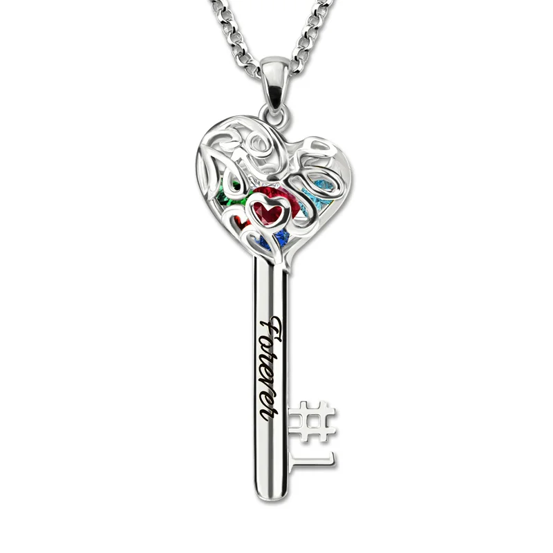

Uonney Wholesale Personalized Name And Birthstone No.1 Mom Heart Cage Key Name Necklace Family Jewelry Accessories