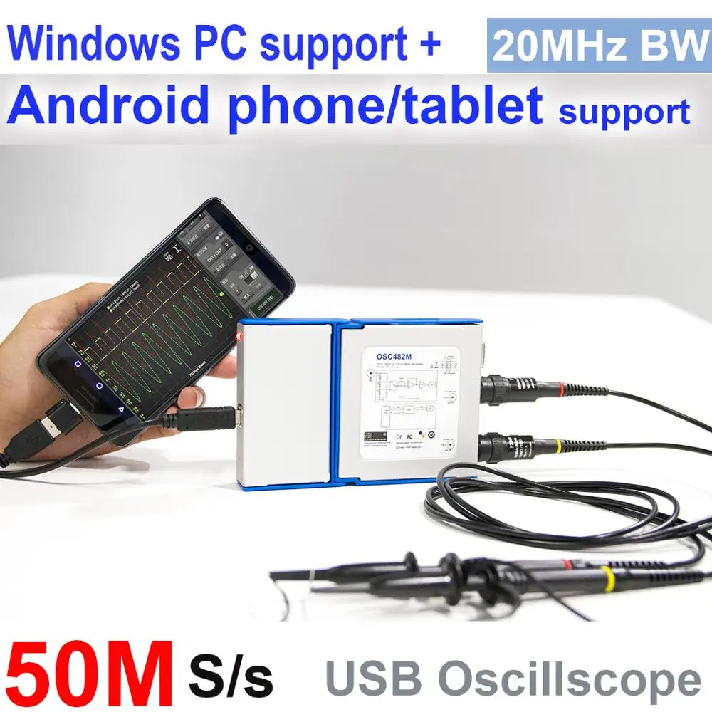 LOTO USB/осциллограф для ПК OSC482M(Android + Windows), частота дискретизации 50 мс/с, полоса пропускания 20 МГц, для автомобилей, студентов, инженеров