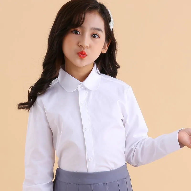 

2021 Autumn Teen Boys And Girls Blouse Baby Shirts Children's Clothing Long Sleeve White Cotton Blouses Tops Spring Shirt Coats