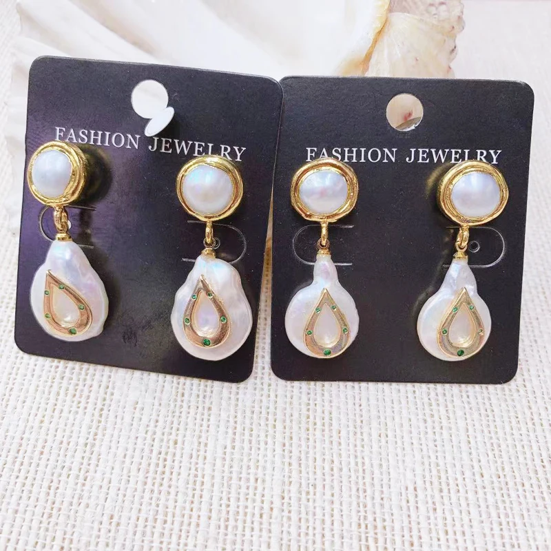 

New Earring Natural Baroque Pearl Elegant Woman Pearl Earring Dangle Earring 3Pairs Gold Plated