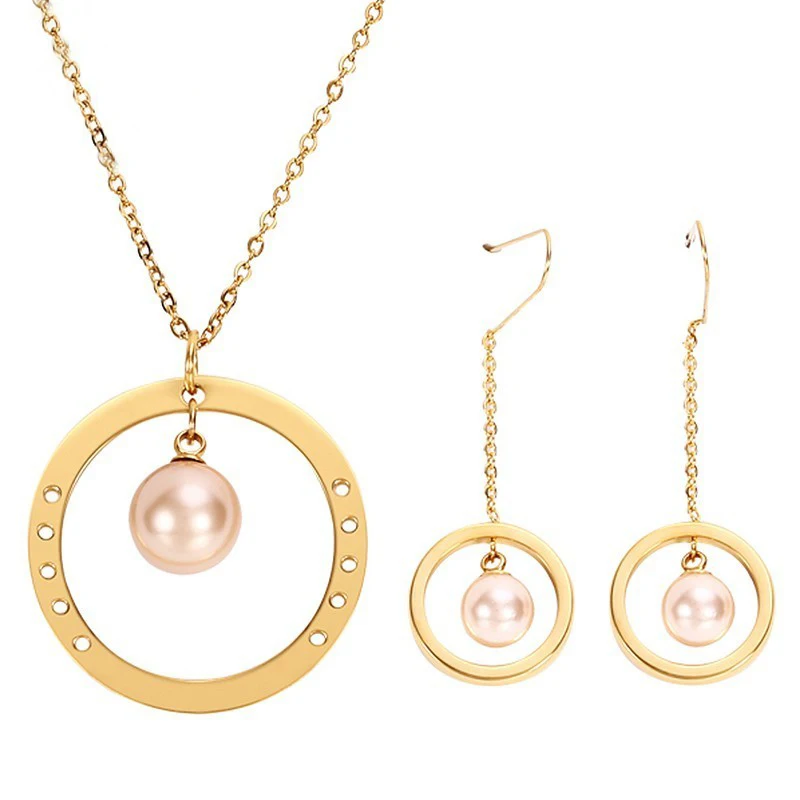 RIR жемчужные свадебные комплекты ювелирных изделий из нержавеющей стали серебро