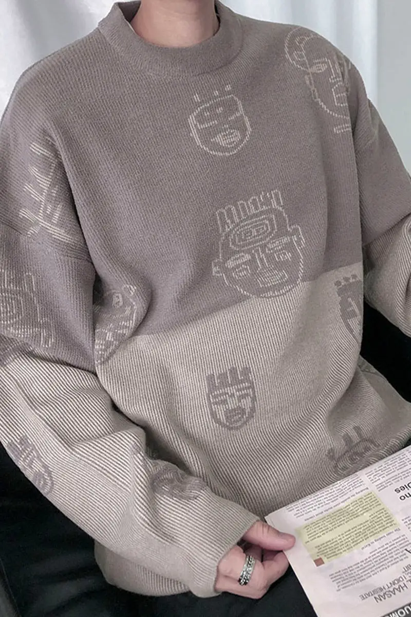 

2020 Autumn And Winter New Youth Popular Personality Jacquard Loose Knit Sweater Fashion Casual All-match Bottoming Pullover