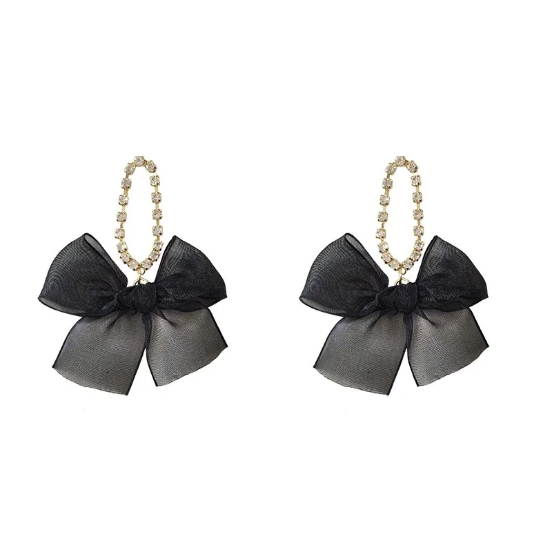 

Silk Yarn Black Bowknot Earrings Fashion Temperament Retro Crystal Long Earrings Girl Party Accessories Women Jewelry Gifts
