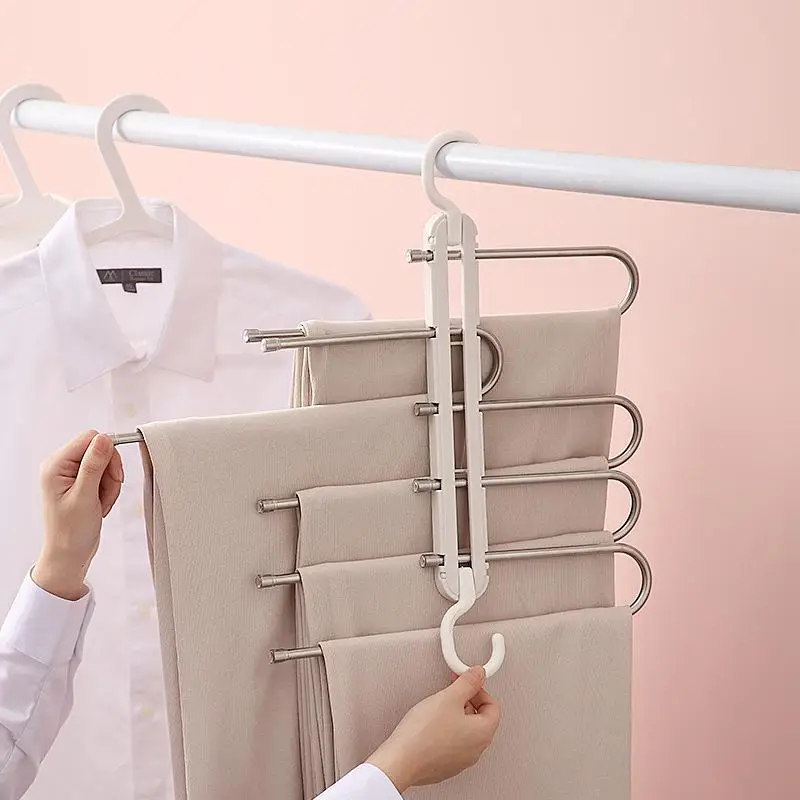 

Household Pants Rack Multifunctional Stainless Steel Folding Clothes Hanger Retractable Windproof Bracket