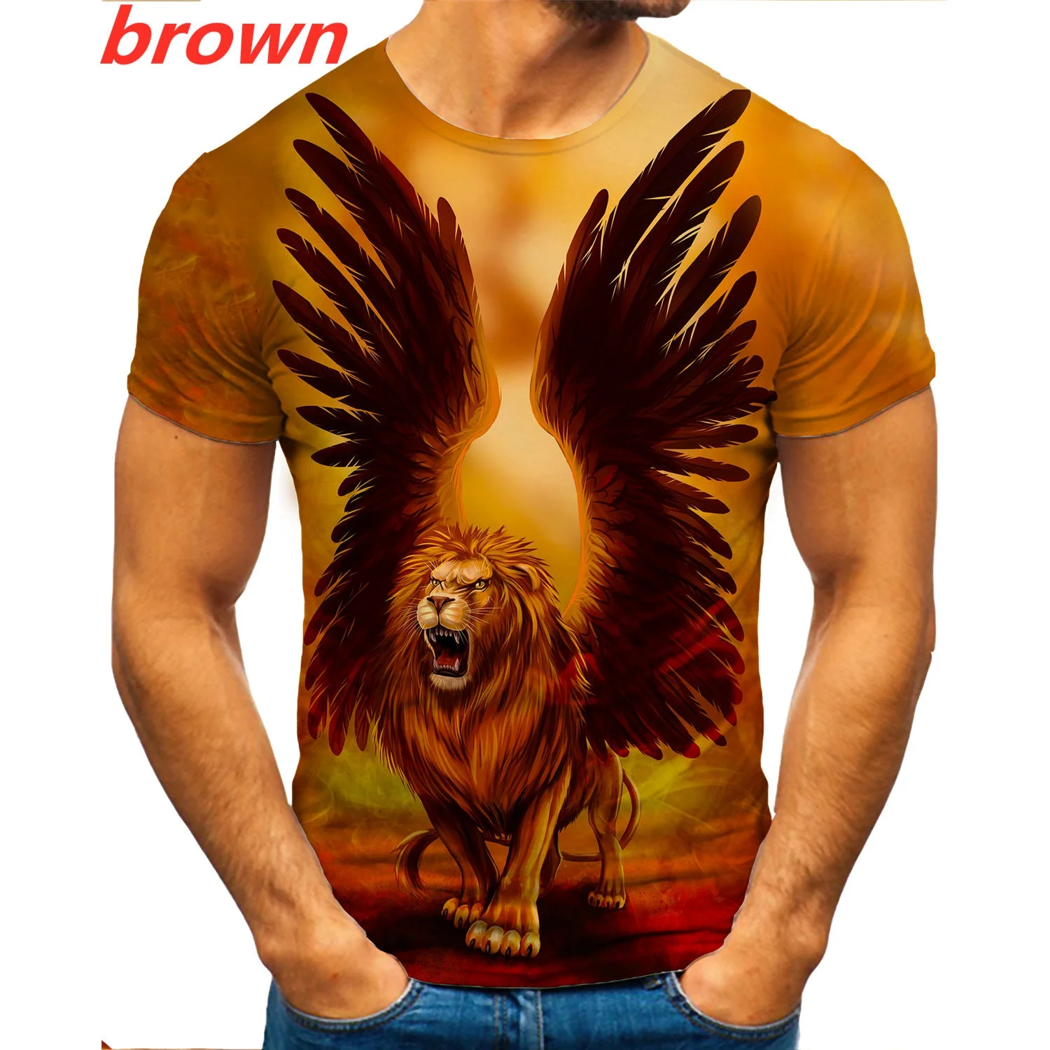 Модная футболка с коротким рукавом и 3d летающим львом Спортивная модная