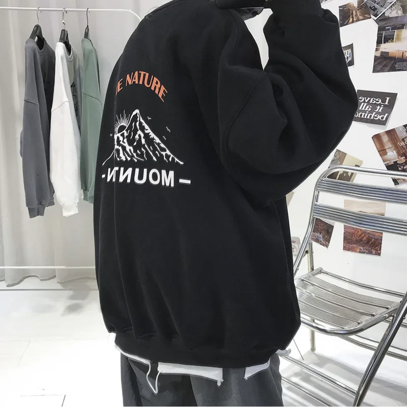 Свитшот Hybskr мужской с графическим принтом снега и гор уличная одежда оверсайз