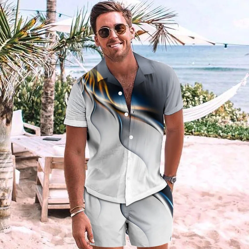 

Fashion 3 d printing 2021 lightning speed sell through cross-border leisure men's sports shirt + shorts suits