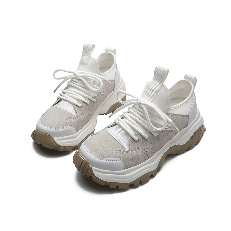 

Genuien Leather Sneakers for Women Spring Casual White Shoes Breathble 2021 New Sock Shoes for Women Platform Black Sneakers