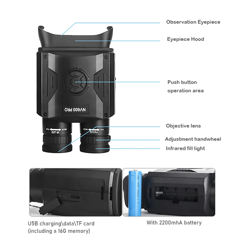 Цифровой бинокль ночного видения NV600Pro 5x оптический зум инфракрасные очки