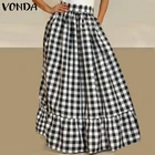 2021 летние юбки VONDA с высокой талией, винтажные клетчатые мешковатые юбки в клетку, повседневная юбка с оборками на подоле, свободная уличная одежда