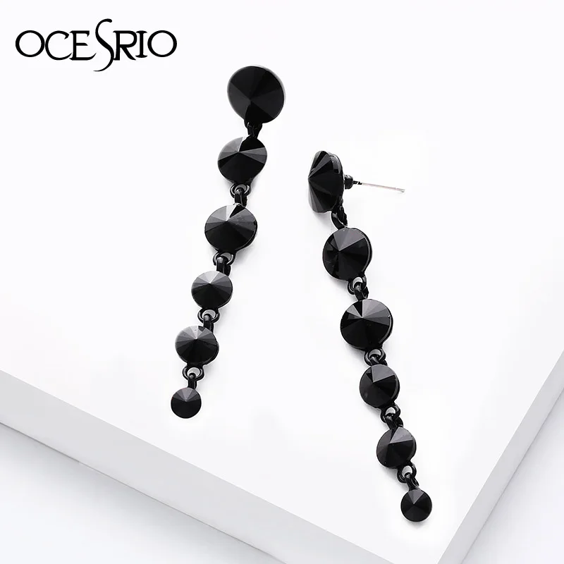 Женские винтажные круглые серьги OCESRIO черные висячие с камнями длинные