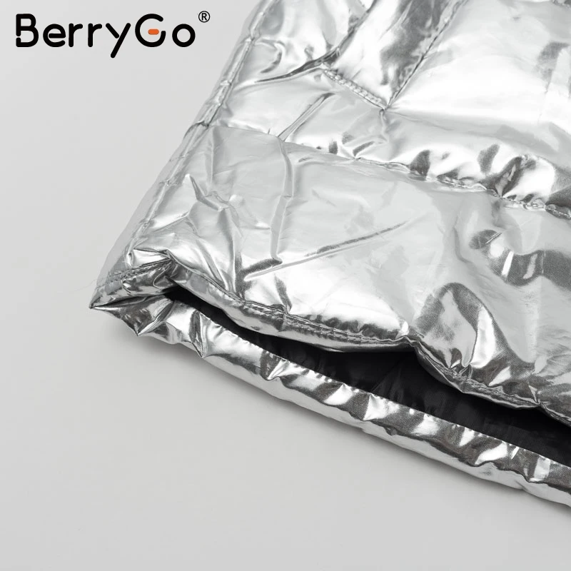 BerryGo/серебряное зимнее женское пальто с капюшоном Дамская парка на молнии с карманами, большие размеры, толстые теплые пуховые куртки, верхняя одежда