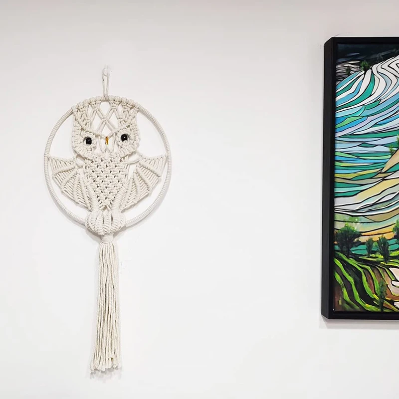

Owls Dream Catchers Macrame Wall Hanging Tapestry Wall Decor Boho Style Bohemian Woven Home Decoration Handicraft Gift Dropship