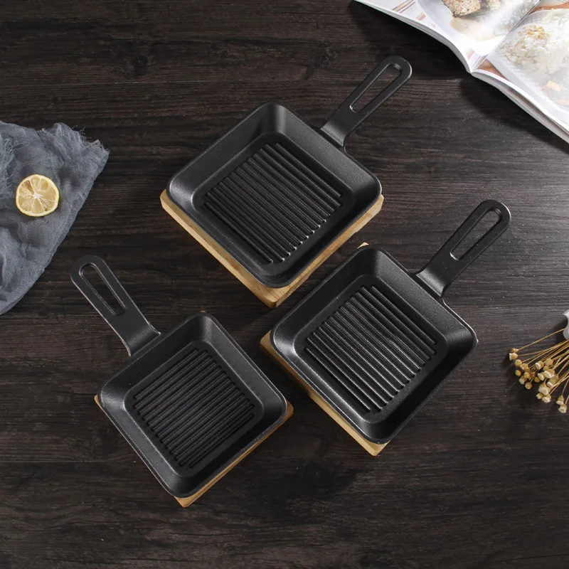 

Square Barbecue Plate Steak Frying Pan Baking Tray Teppanyaki Non-stick Iron Black Cast iron pot egg rolls fried pancake thick