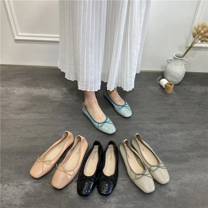 

2021 New Flats Women Round Toe Bowtie Ballets Shoes casual Ladies Dress Loafers Brand Plaid Ballerina Moccasins Cloth Shoes