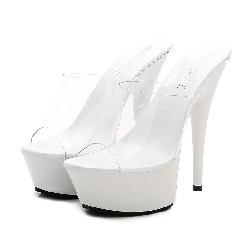 

platform versatile 14cm thin heel high heel slippers waterproof platform soft rubber transparent sexy sandals