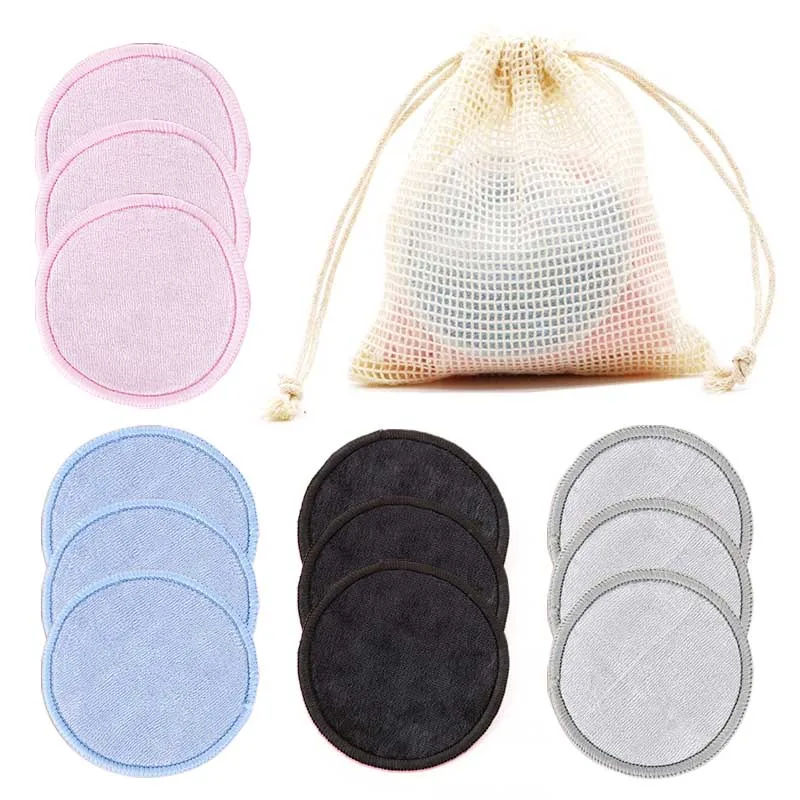 

2021 Fashion Reusable Bamboo Makeup Remover Pads 12pcs/Pack Washable Rounds Cleansing Facial Cotton Make Up Removal Pads Tool