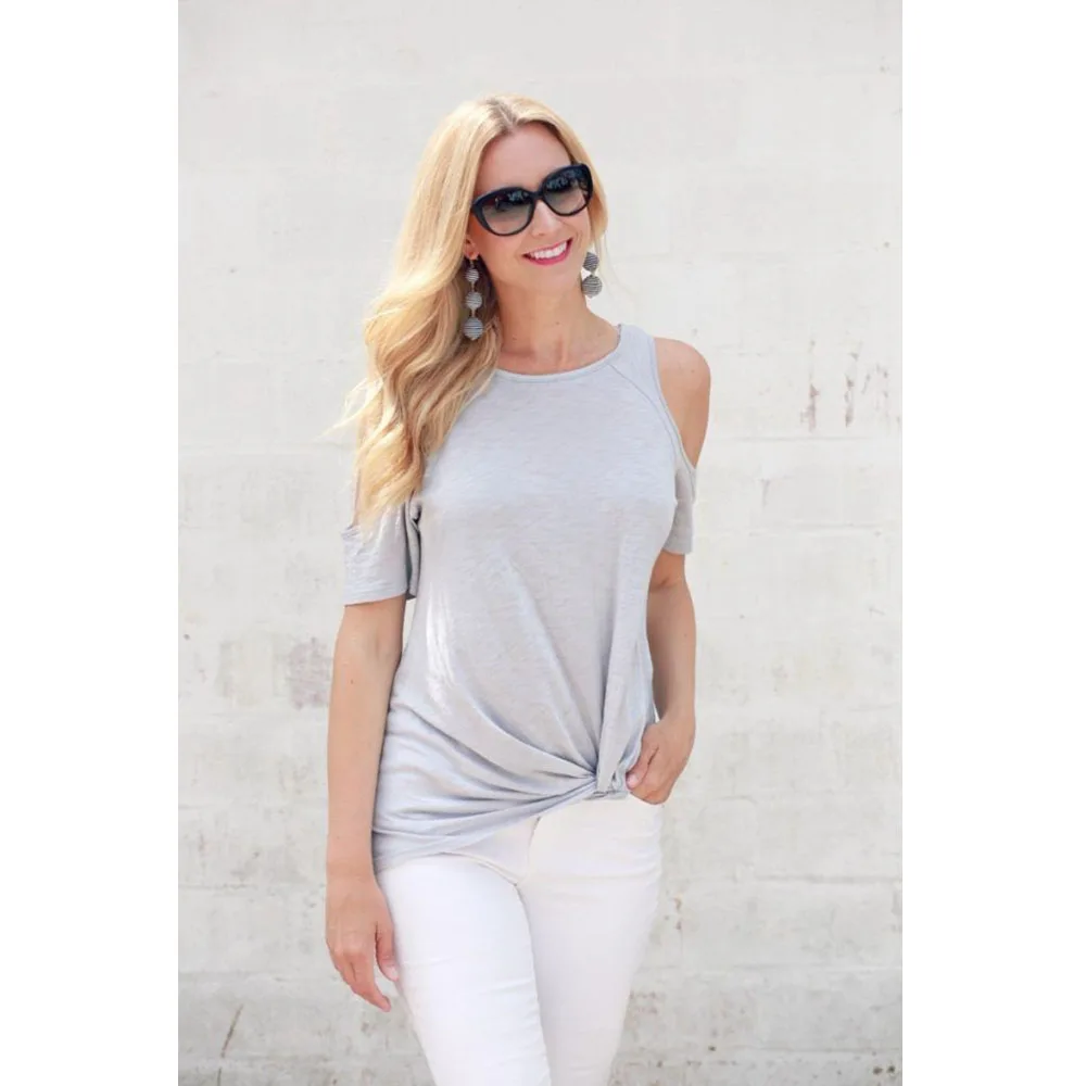 

Summer New Sexy Women's Grey Collar Short-Sleeved Loose T Shirt