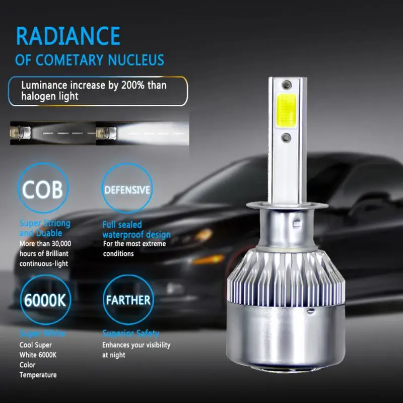 

Car Headlight Bulbs COB H1 C6 72W 8000LM LED Car Headlight Kit Turbo Light Bulbs 6000K Car LED Light