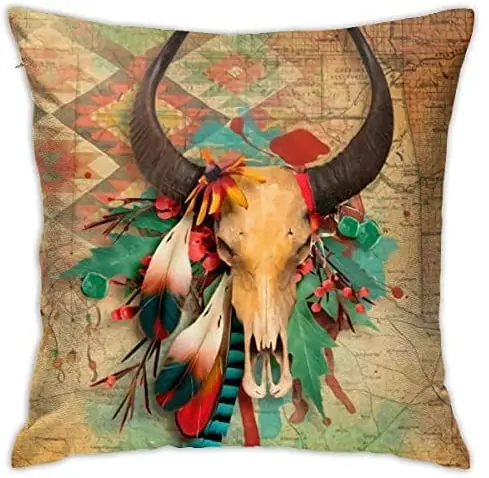 

PooizsdzzzNative American Skull Turquoise n Print Pillows Case Soft Throw Pillow Double-Sided Digital Printing Couch Pillowcase
