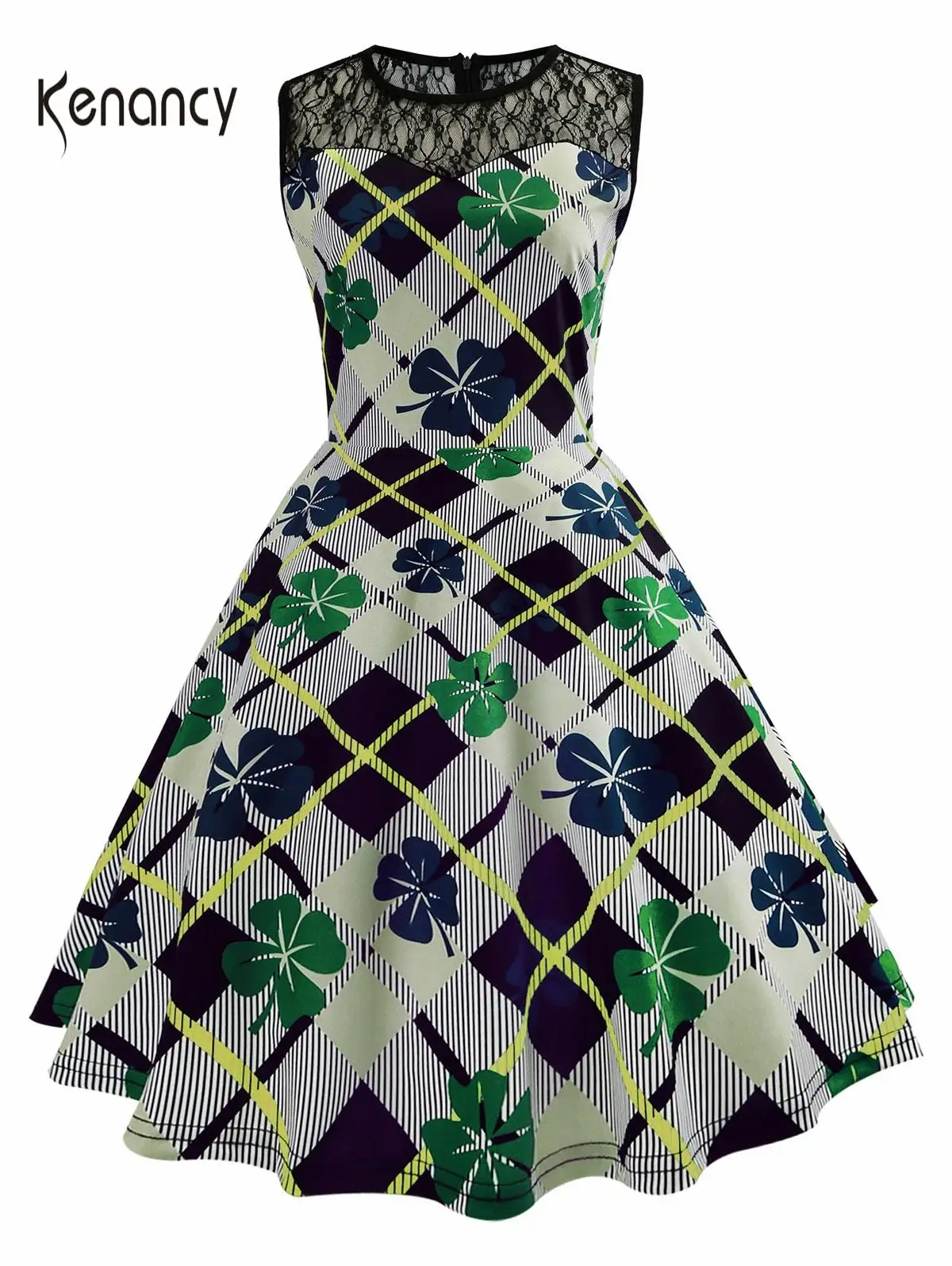 Женское винтажное платье в стиле ретро Kenancy трапециевидной формы без рукавов с