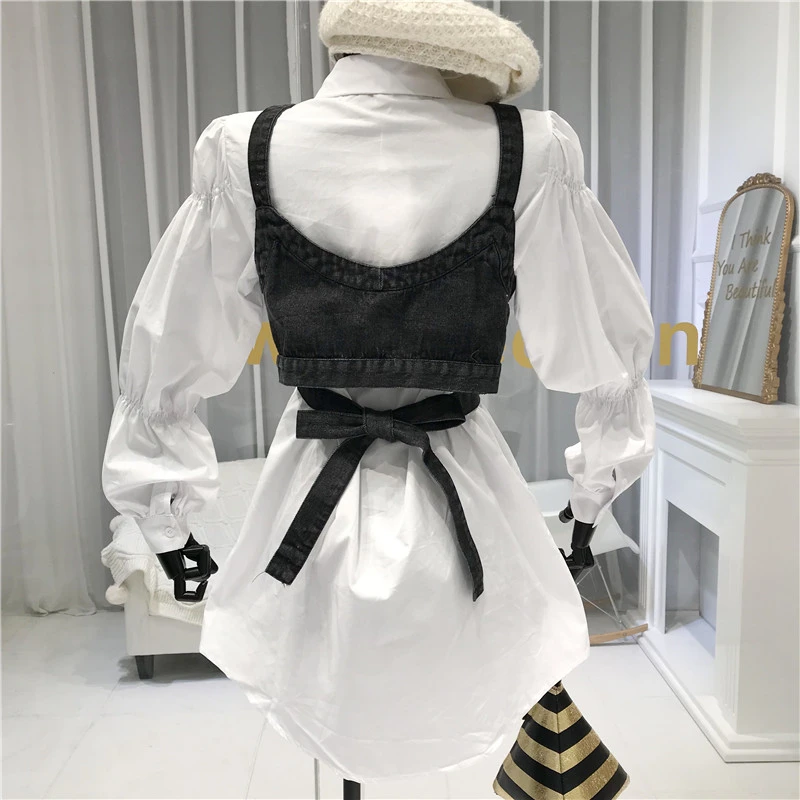 2021 весеннее платье женское корейское облегающее джинсовое платье-жилет с поясом